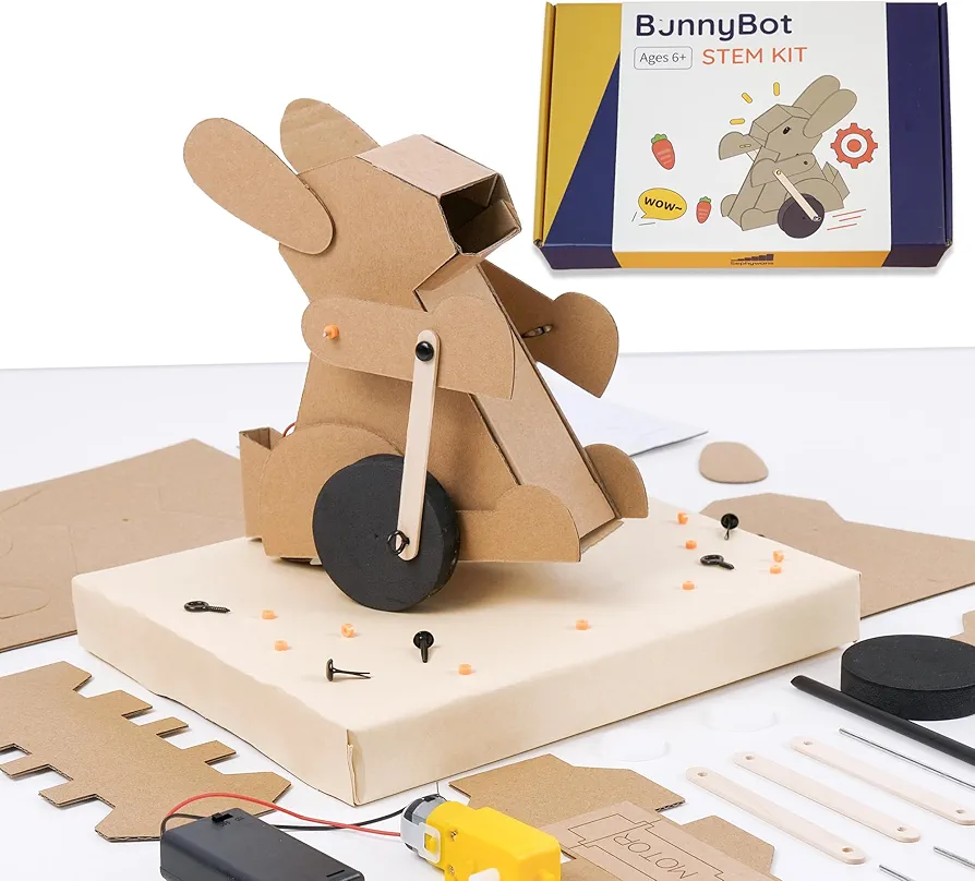 Bunnybot STEM Kits for kids age 8-10 5-8, DIY Toys Dinosaur Robot, Learning science experiments in Linkage Structure Basic Electronics, Arts and crafts for Kids Activities, Gifts for Boys