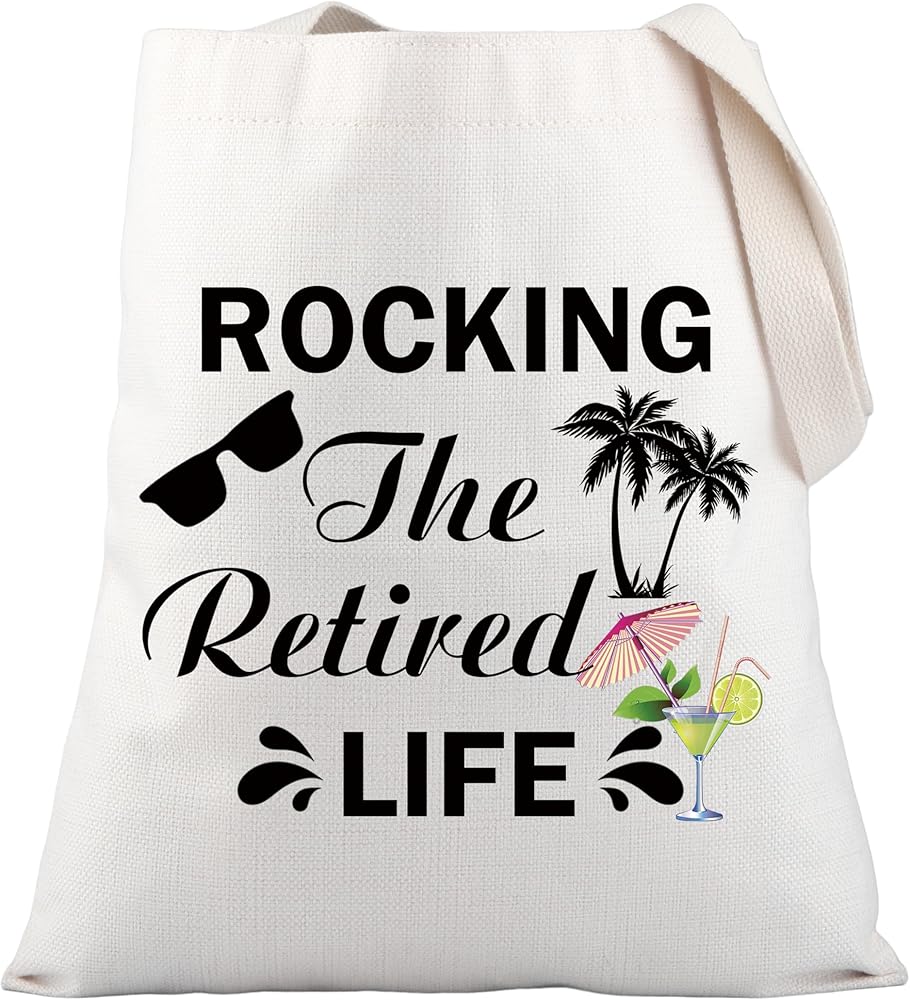 PLITI Funny Retirement Tote Bag Retired Gift Beach Lover Gift Rocking The Retired Life Shoulder Bag For Coworker