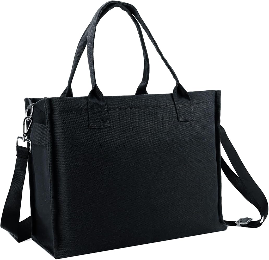 Canvas Tote Bag for Women, Large Laptop Crossbody Bag Travel Tote Handbag Everything Bag with Zip Simple Bag