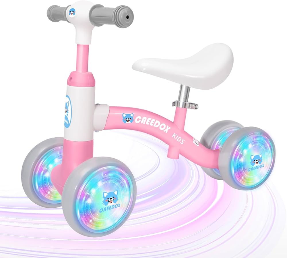 Colorful Lighting Baby Balance Bike, Toys for 1 Year Old Girl Gifts, 10-36 Month Toddler Balance Bike, No Pedal, 4 Silence Wheels, Children's First Ride-on Toy, Birthday Gift for Girls