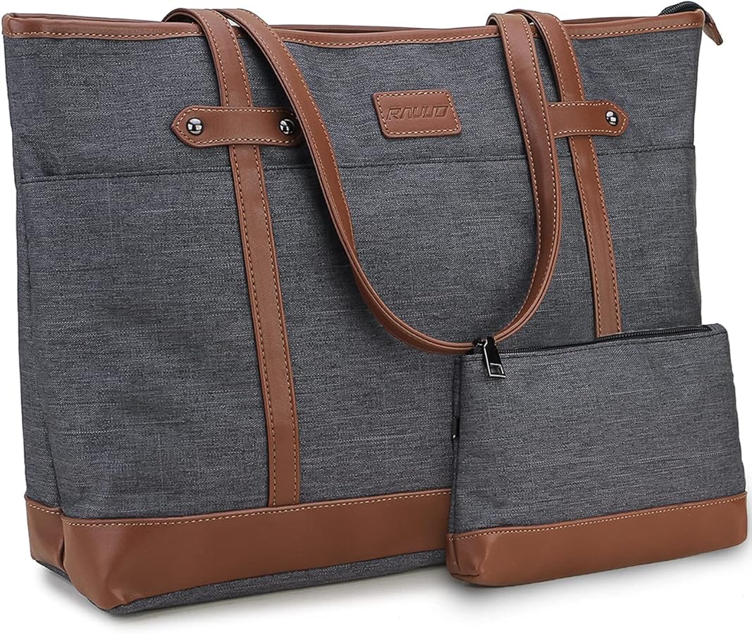 RAVUO Laptop Tote Bag for Women, Water Resistant 15.6 Inch Computer Handbag Work Business Purse Teacher Bag with Portable Small Pouch