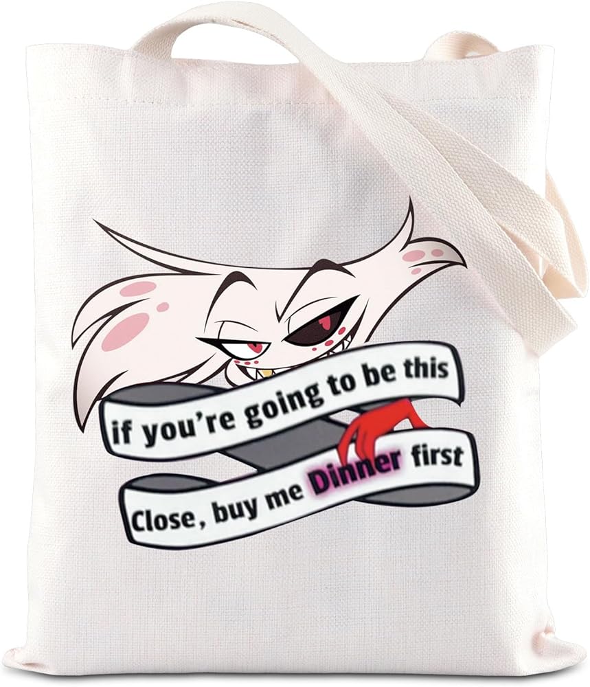 BAUNA Hazbin Cartoon Movie Inspired Tote Bag Angel Dust Fans Canvas Bag Demon Hotel Gift Angel Dust Character Gift Anime Lover Gift