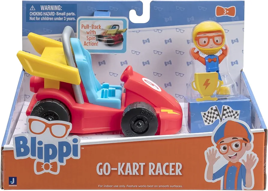 Blippi Go-Kart Racer Pull Back Vehicle - Features Racer Figure - Toys for Kids and Preschoolers