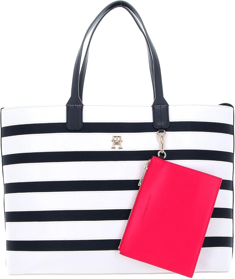 Tommy Hilfiger AW0AW147620GY Iconic Tommy Tote Stripes Handbag, Blue/white