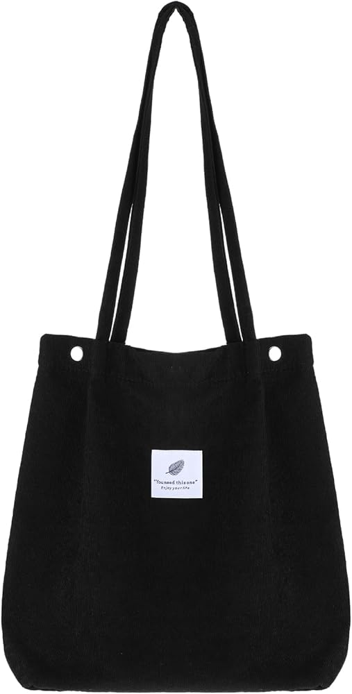 Corduroy Tote Bag for Women, Canvas Shoulder Cord Handbag with Inner Pocket Large Shoulder Bag with Magnetic Snap Closure Cute Large Purse for College Work Travel Shopping