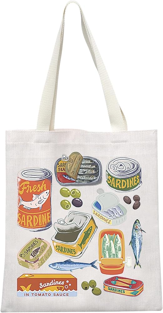 Tinned Fish Sardine Fish Tote Bag Fish Women Gift Seafood Lover Gift Coastal Grandma Gift Italian Food Lover Gifts