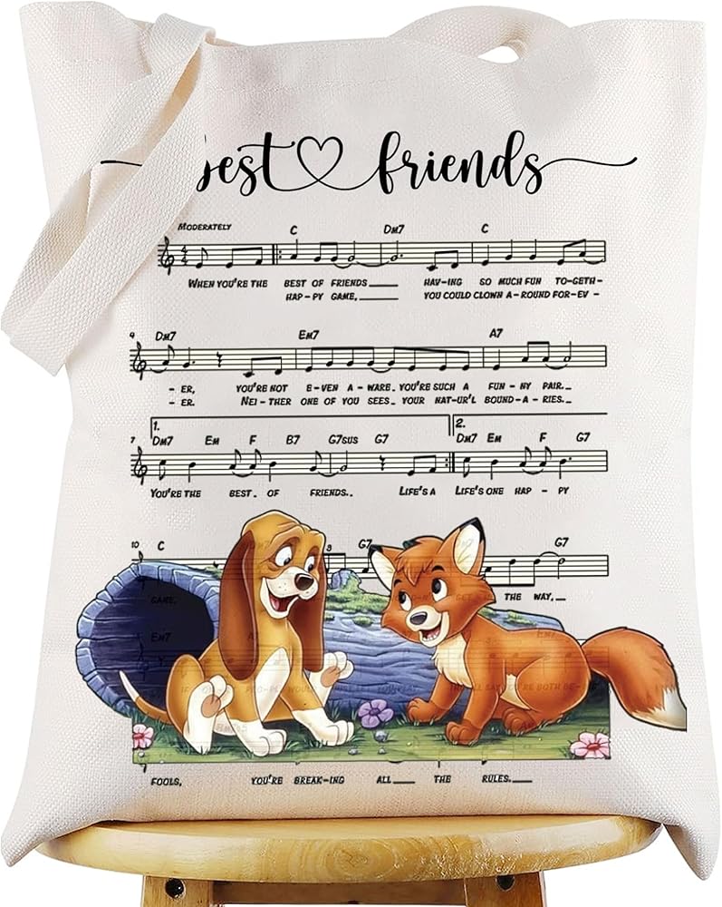WZMPA Fox & Hound Tote Bag Tod & Copper Fans Gift Best Friends Fox Hound Canvas Handbag Fox & Hound Merchandise (Best Friends TG)