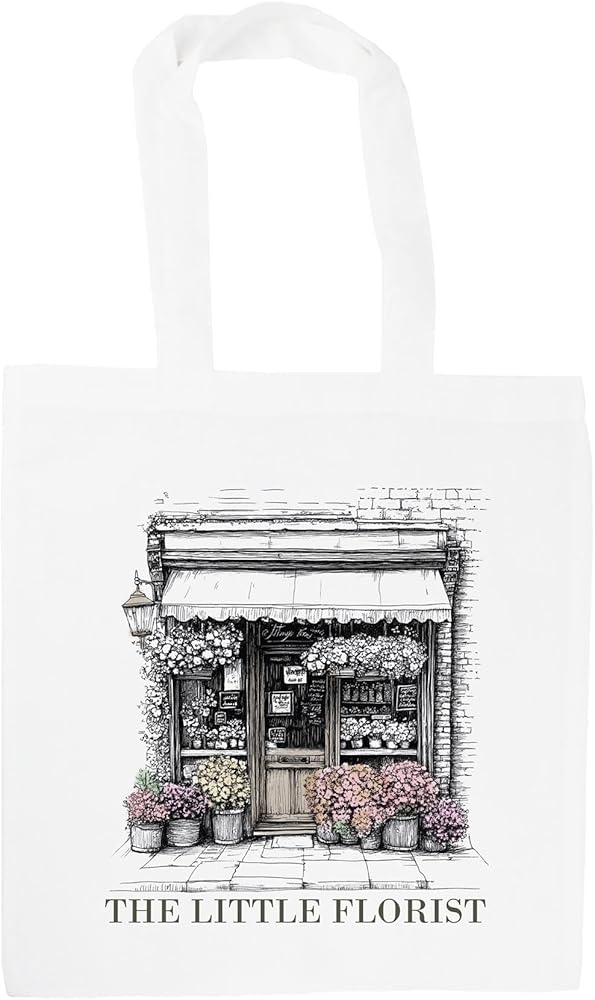 Little Florist Tote Bag - Quaint Street Vintage Floral Gifts - White Shopping Bag Accessories Present, White,black
