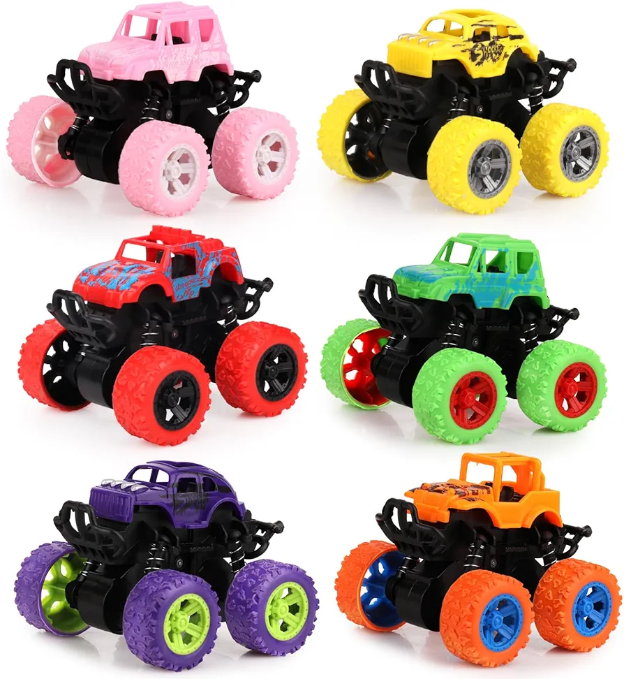 Hxezoc 6 Pcs Pull Back Monster Truck Car Set, Pull Back Vehicles and Race Car for Kids Toddlers 4-8 Years Old, Double-Directions Truck Toys for Racing Game, Birthday Party, Carnival Party Supplies