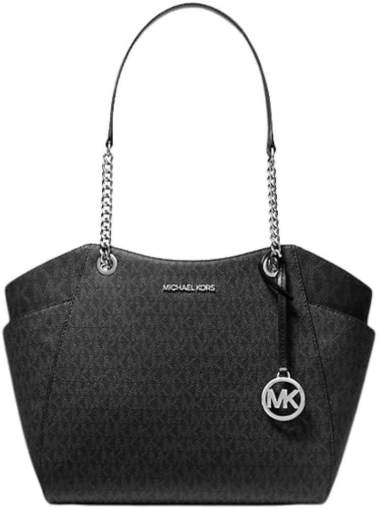 Michael Kors Jet Set Travel Large Chain Shoulder Tote (Black/Silver)