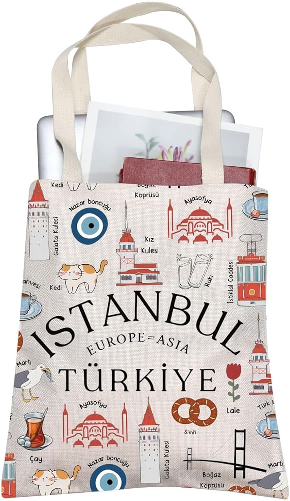 AKTAP Istanbul Tote Bag Funny Istanbul Landmarks Gift Turkish Landmarks Handle Bag Turkiye Gift Turkey Travel Bag Turkey Lover Gift