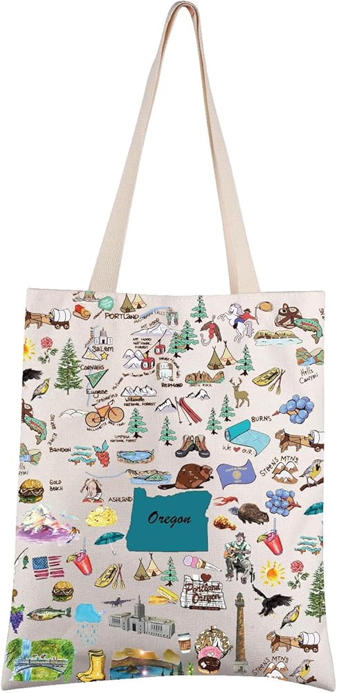 FEELMEM Oregon Travel Gift Oregon State Canvas Tote Bag Oregon Trip Souvenir Shoulder Bag Oregon Merchandise