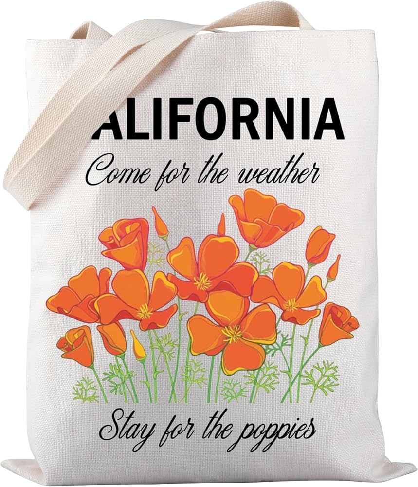California Poppy Tote Bag California Canvas Tote Bag California State Tote Bag American Poppy Gift