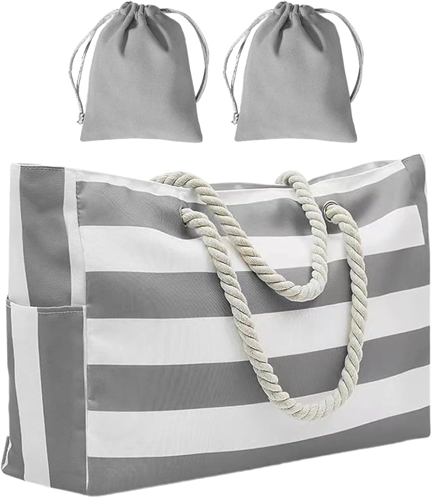 1 Piece Handbag, 2 Piece Fabric Bag, Beach Bag with Zipper for Women, Waterproof Beach Bag, Handbag for Women, Tote Bag for Beach, gray, 7 x 9 cm