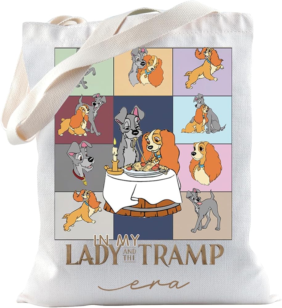 TSOTMO Cartoon Merch Gift Cartoon Movie Gift Cartoon Couple Tote Bag Lady Tramp Couple Gift Cartoon Dog Lovers Gift WDW Gift