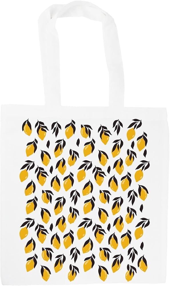 Poster Lemons Tote Bag - Exotic Citrus Fruits Summery Accessories Gifts - White Reusable Shopping Bag Present for Her, Multicolour