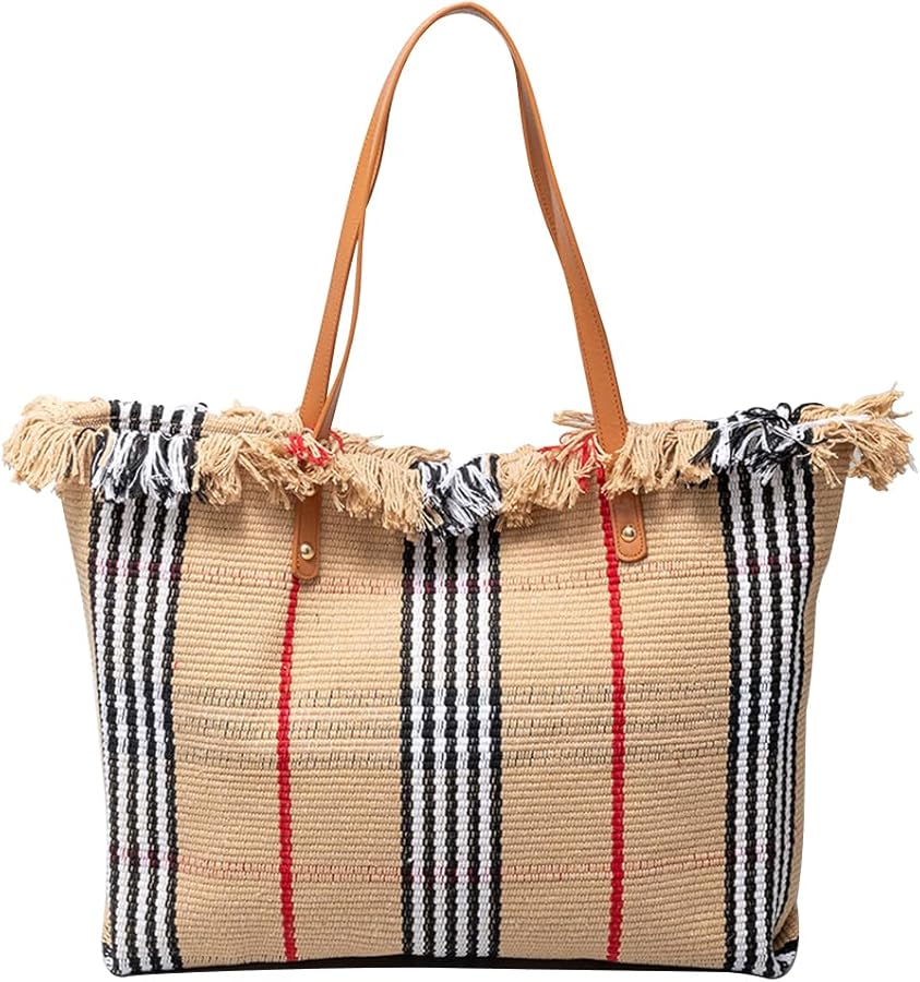 Tote Bag for Women Cute Canvas Shoulder Bag Summer Vibe Beach Bag Casual Handbag Bohemian Hobo Bag with Tassels