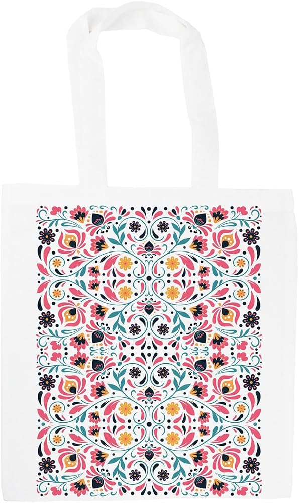 Curly Flowers Tote Bag - Multicoloured Floral Optical Illusion Accessory Gifts - White Shopping Bag Accessories Present for Her, Multicolour