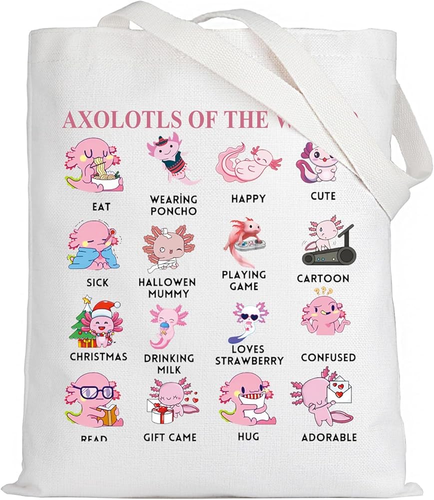 KEYCHIN Axolotl Canvas Tote Bag Axolotl Amphibian Lover Gifts Axolotls Of The World Shoulder Bag Salamander Merchandise