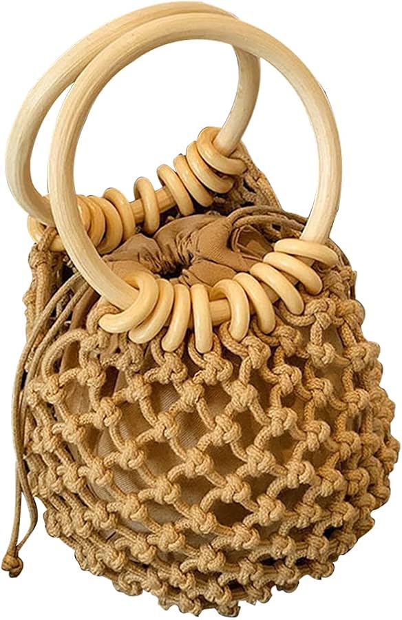 Natural Straw Bag Handbag Round Top-handle Hollow Handwoven Bags Beach bag Retro Wicker Bags for