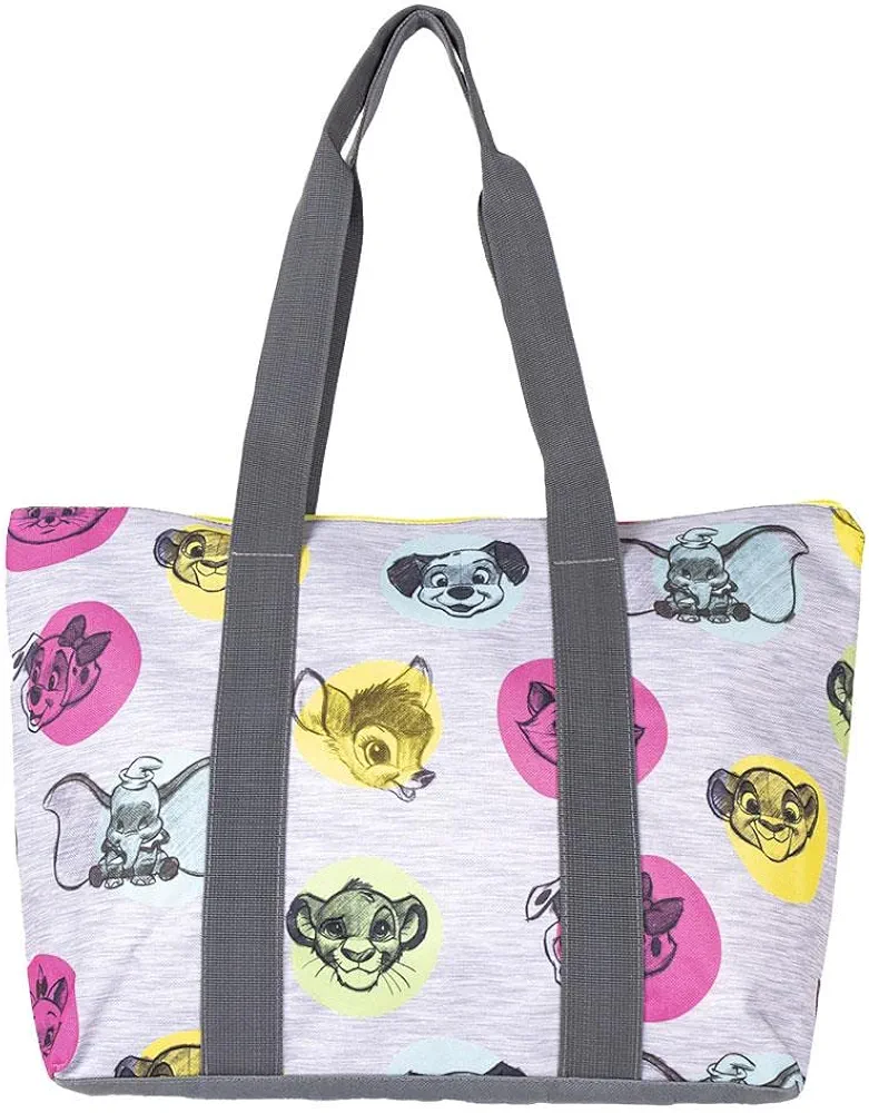 CERDÁ LIFE'S LITTLE MOMENTS Disney Characters Beach Bag - Zip Closure - 47 x 33 x 15 cm - Canvas Bag with Long Handles - Design Printed on Canvas - Original Product Designed in Spain