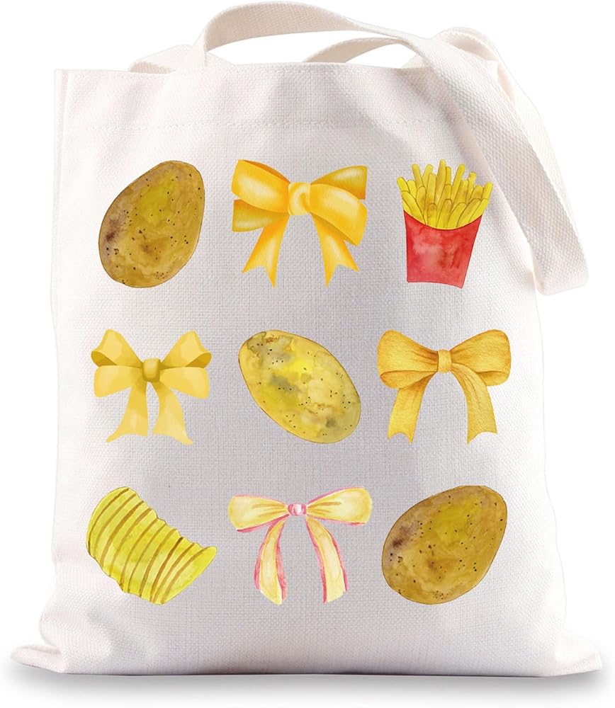 Potato Tote Bag Potato Lover Gifts Coquette Yellow Bow Gifts Potato Merch Coquette Spud Tote Bag