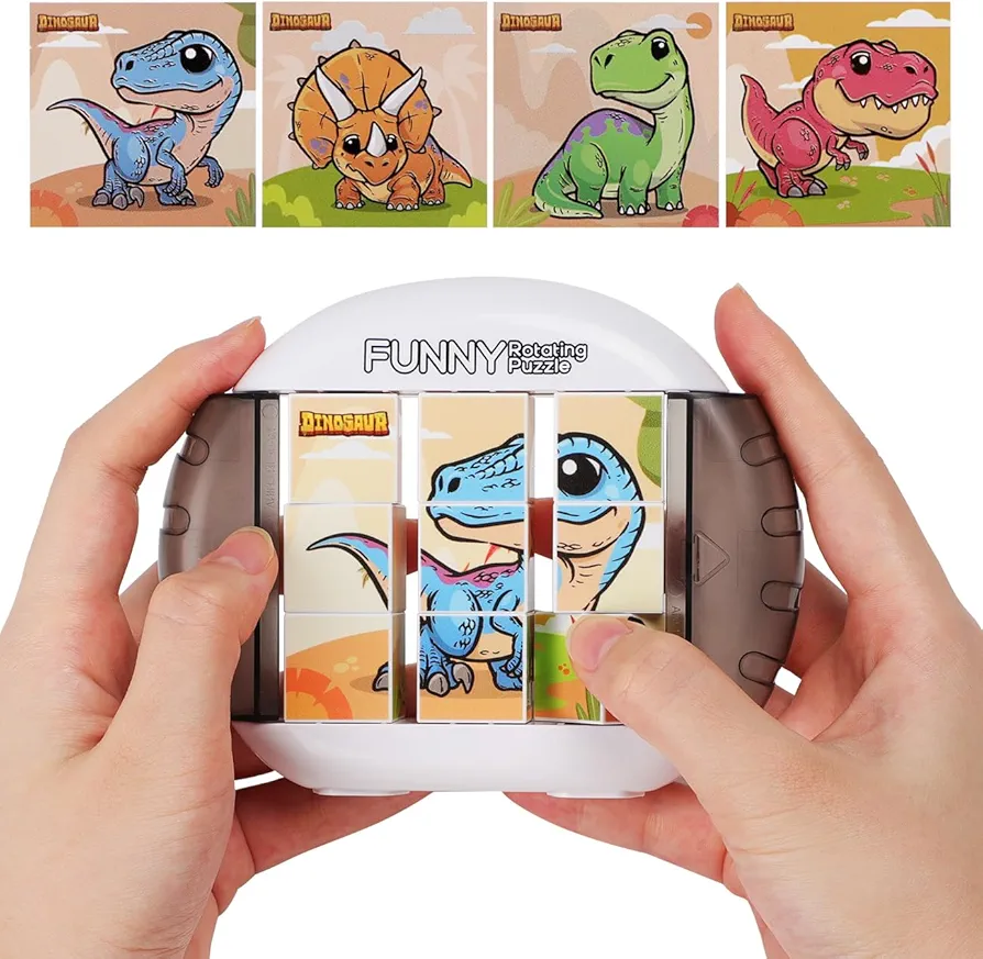 Rotating Puzzle for Kids 3 4 5 6 7 8 Year Old, 4 Puzzles in 1, Toddlers Travel, Car, Airplane, Road trip Activities, Fine Motor Skills, Fidget, Gift for Boys & Girls Ages 3+ (Dinosaur)