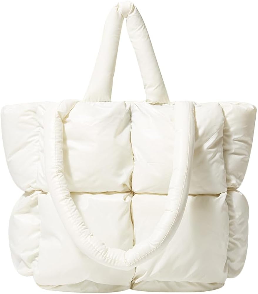 Large Puffer Tote Bag, Trendy Luxury Chic Quilted Cotton Padded Designer Handbags for women, Winter Soft Puffer Shoulder Bag Nylon Down Pillow Bag Women's Handbags & Shopper Bag