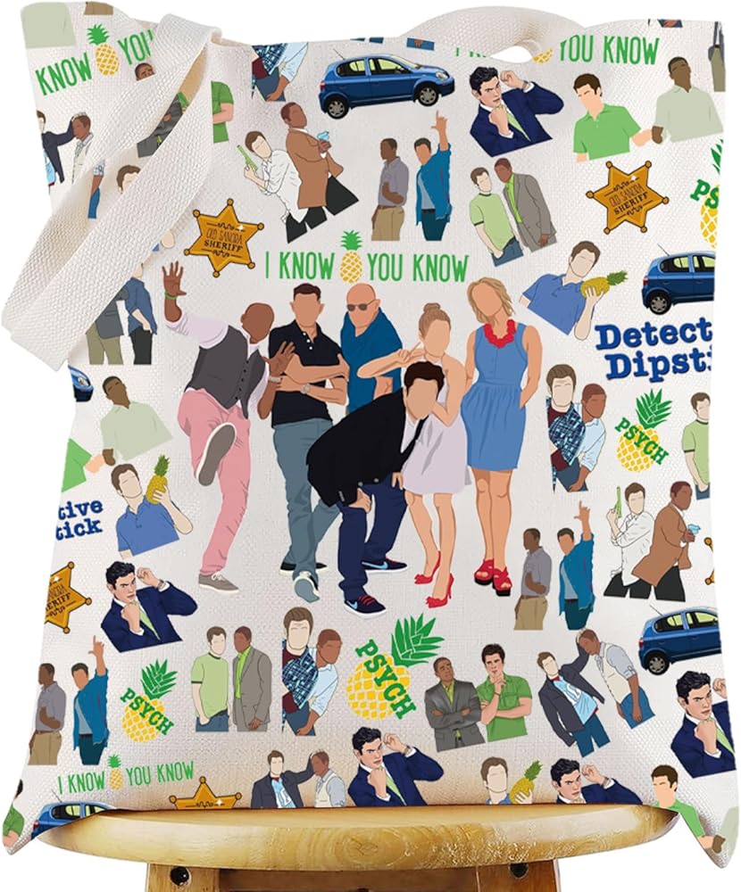 WZMPA Psych Shawn Spencer Canvas Tote Bag Gus & Henry Spencer Fans Gifts Detective Dipstick Shoulder Bag Shawn & Gus Merchandise
