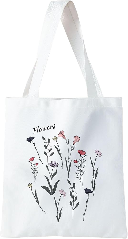Women's Tote Beach Bag Handbags White Cotton Plain Bag Summer Ladies Canvas Totes Bags Flowers Shoulder Bag Girls for Women Shopping Beach Shoulder Bag Travel Bag, Multicolour, L15.7*W11.8