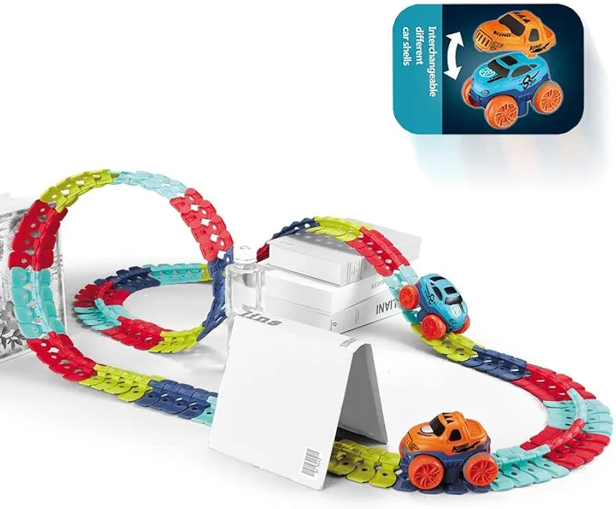 (138pcs) Car Track Set Race Track Toys for Boys Kids Toy Birthday Gifts with LED Light-Up Race Car,Flexible Changeable Magic Race Car Track Toys for 3 4 5 6 7 8+Year Old Boys Girls