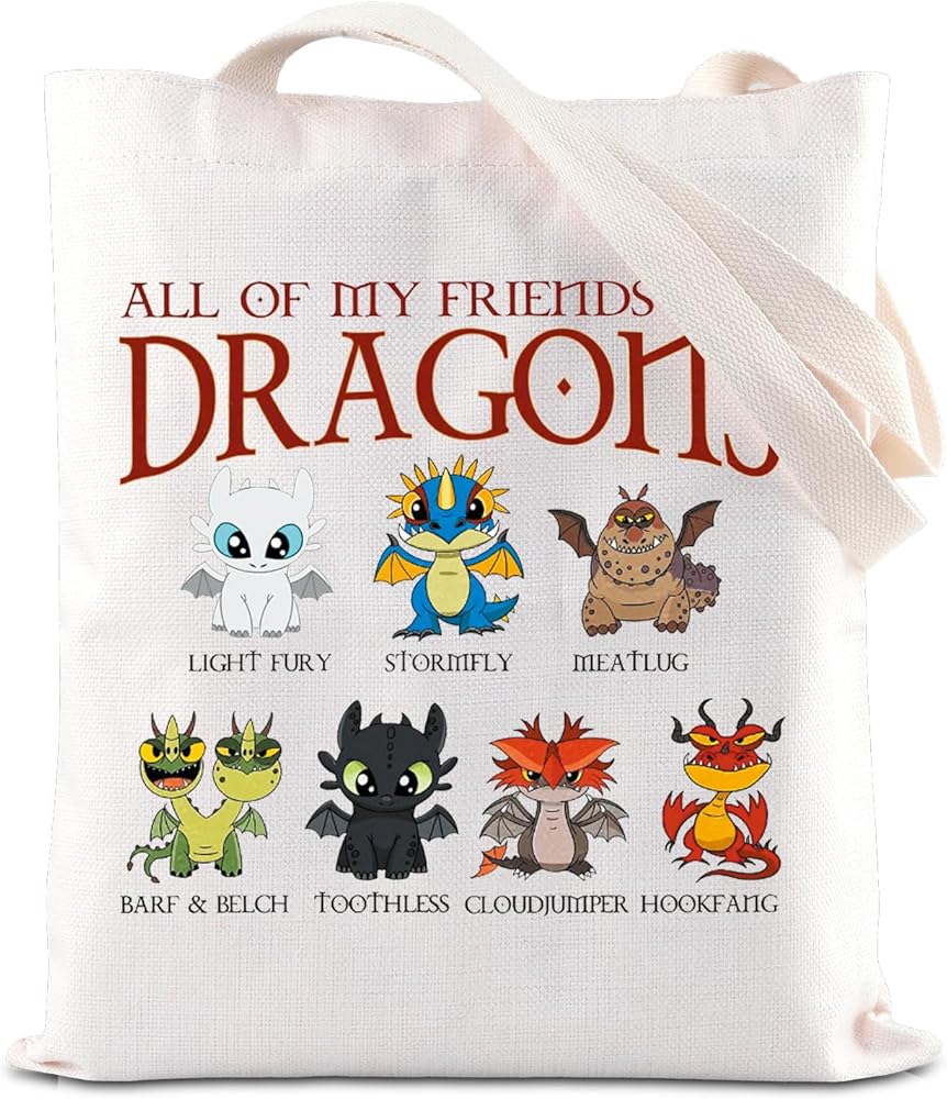 FOTAP Dragon Anime Tote Bag Dragon Lover Shoulder Bag Anime Characters Lover Gift Figment Gift White & Black Dragon Fan Gift