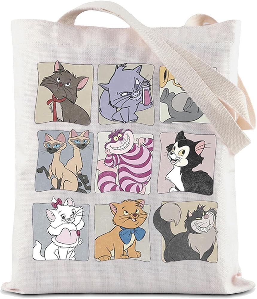 Cartoon Cat Character Tote Bag WDW Reusable Grocery Shopping Bag Cat Lovers Handbag Cat Group Shoulder Bag