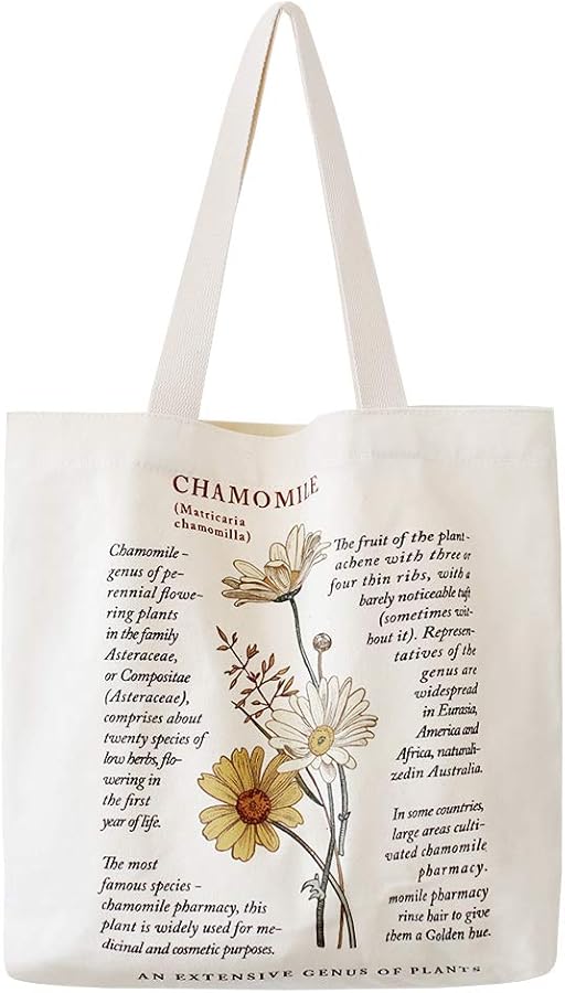 Shopping Bag Women Carrier Bag unisex Fabric Bag Canvas Shoulder Bag for Shopper, Office, Everyday Life - Chamomile