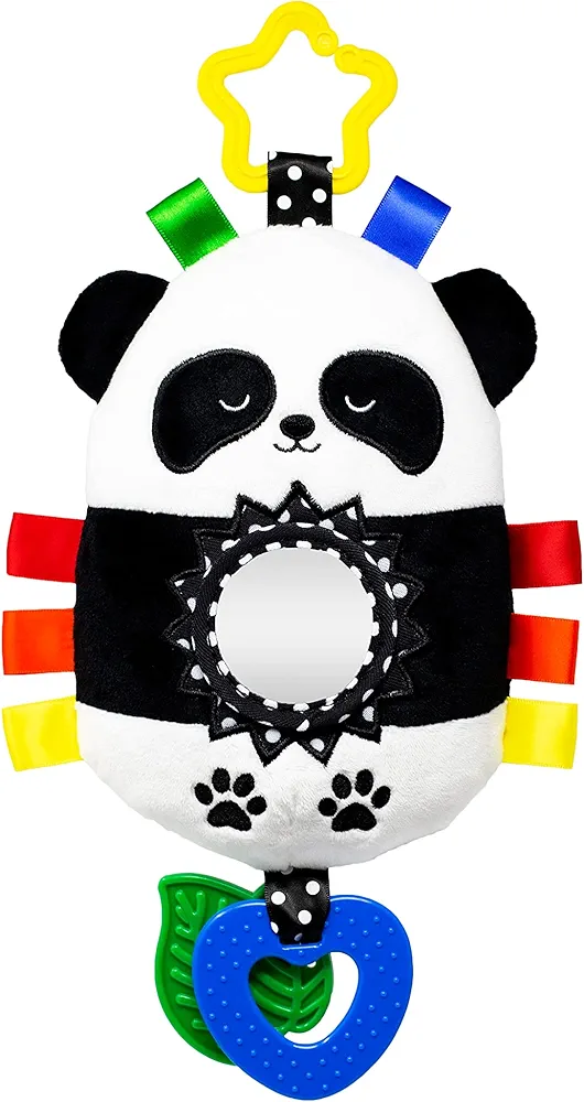 Squish 'N Play Activity Toy Panda- Multi-Sensory Learning Baby Toy - Stroller Toy, Car Seat Toy, Tummy Time Toy, Teether Toy, Baby Gift - with Mirror, Rattle & Taggies