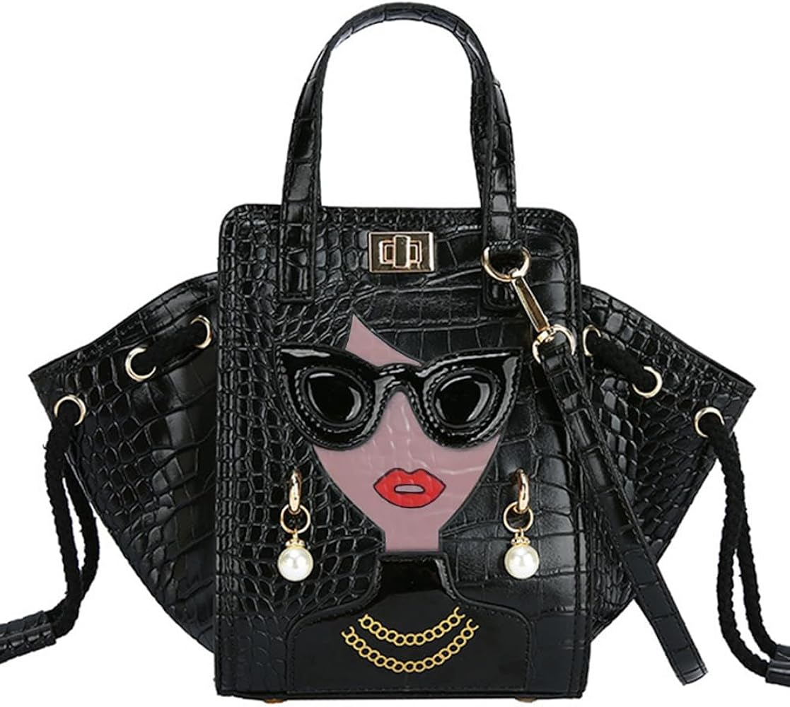 Novelty Unique 3D Lady Face PU Leather Top Handle Satchel Handbags for Women Funky Tote Purse Hobo Crossbody Shoulder bags
