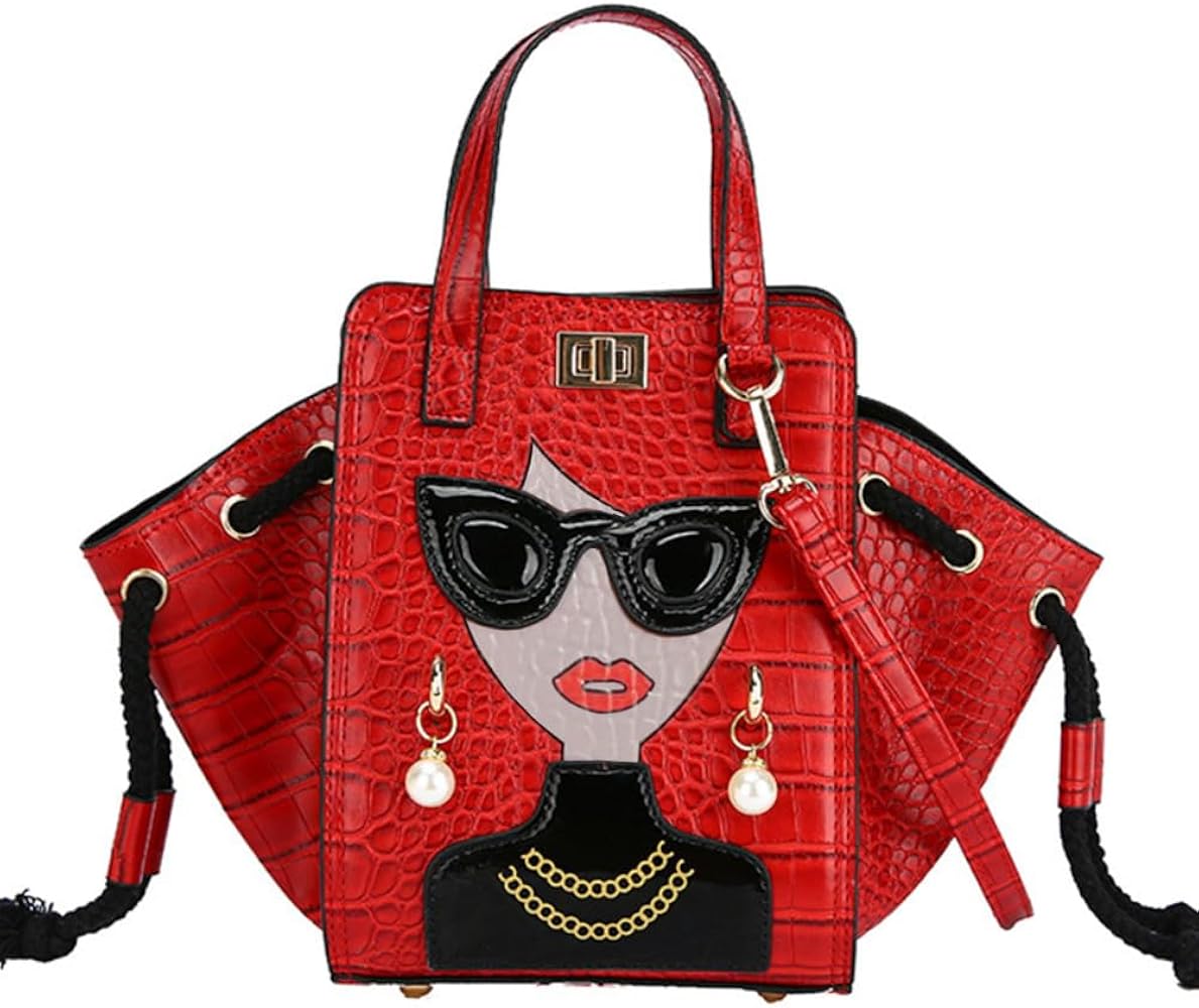 Novelty Unique 3D Lady Face PU Leather Top Handle Satchel Handbags for Women Funky Tote Purse Hobo Crossbody Shoulder bags