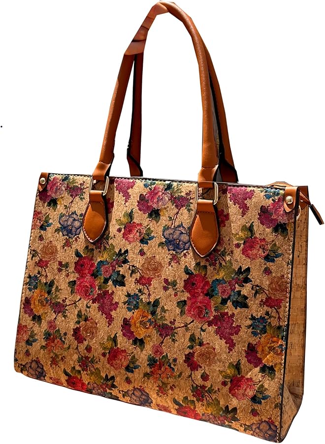 Women's Large Natural Eco Cork Shopper Tote Perfect Size To Work Day To Day Shoulder Bag Hand Brown, brown