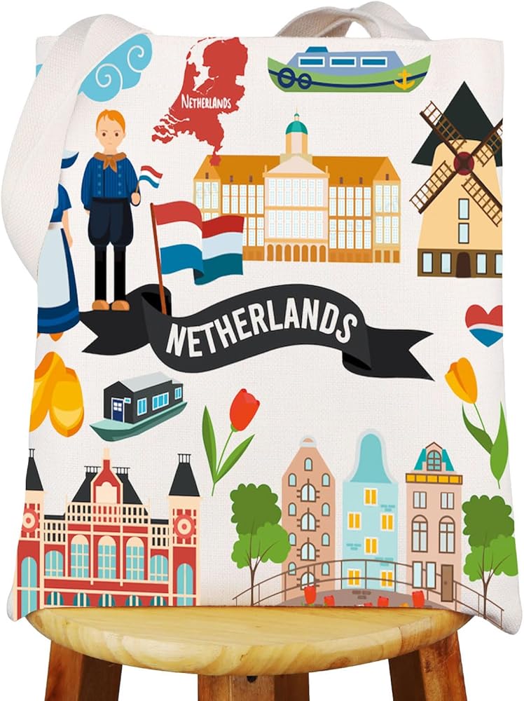 WZMPA Netherlands Vacation Tote Bag Netherlands Theme Gift Amsterdam Netherlands Reusable Handbag For Dutch Traveler Tourist