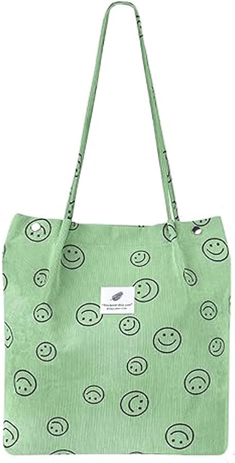 Women Handbag Corduroy Shopping Bag Purses Handbag Shoulder Bags Tote Purse Casual, Beige-smile