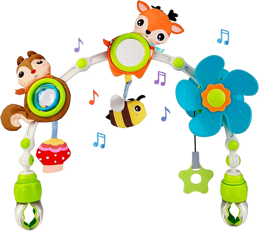 Baby Stroller Arch Mobile, Adjustable Musical Cirb Mobile Toys with Universal Clamps, Versatile Activity Toy Bar for Baby Bouncer Infant Car Seat Toys Stroller Toys Mobile for Bassinet Crib - Orange