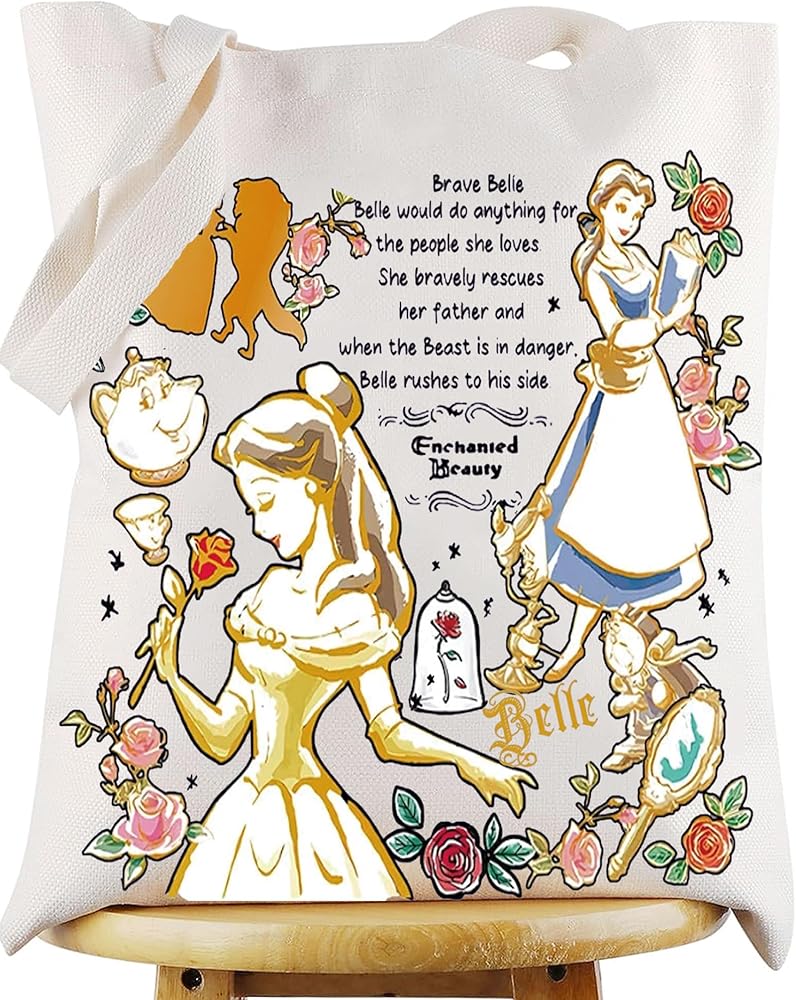 WZMPA Princess Belle Tote Bag Mrs. Potts &Chip & Cogsworth Fans Gift Brave Belle Shoulder Bag Princess Belle Merchandise
