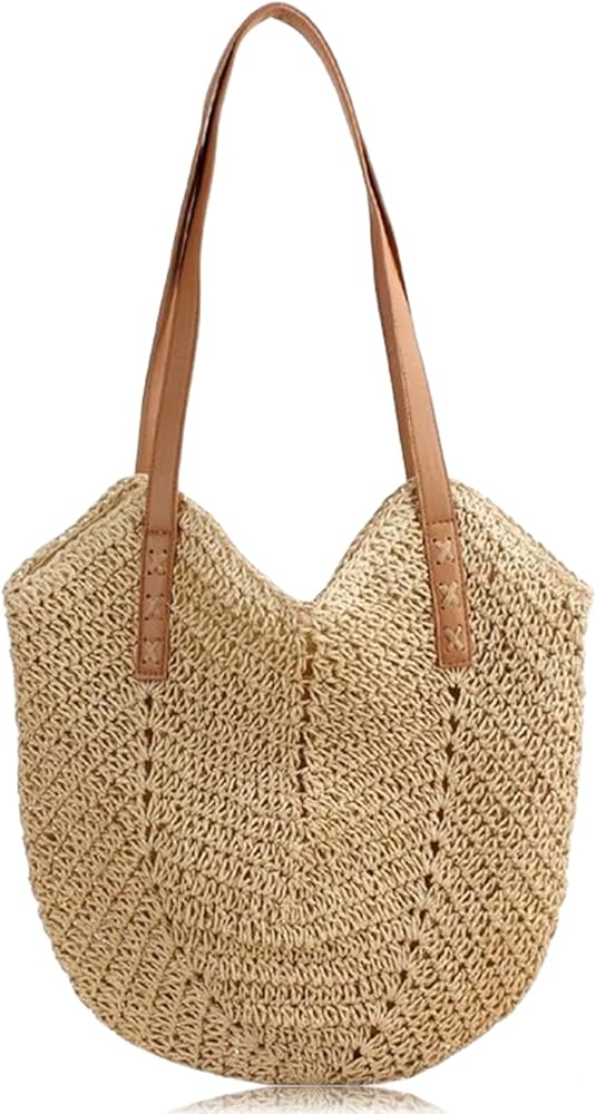 Straw Bag Beach Bag Women, Women's Woven Bag, Beach Bag, Casual Bag, Summer Beach Bag, Handmade Straw Bag for Women's Travel and Holiday (Beige), beige, 37*30cm