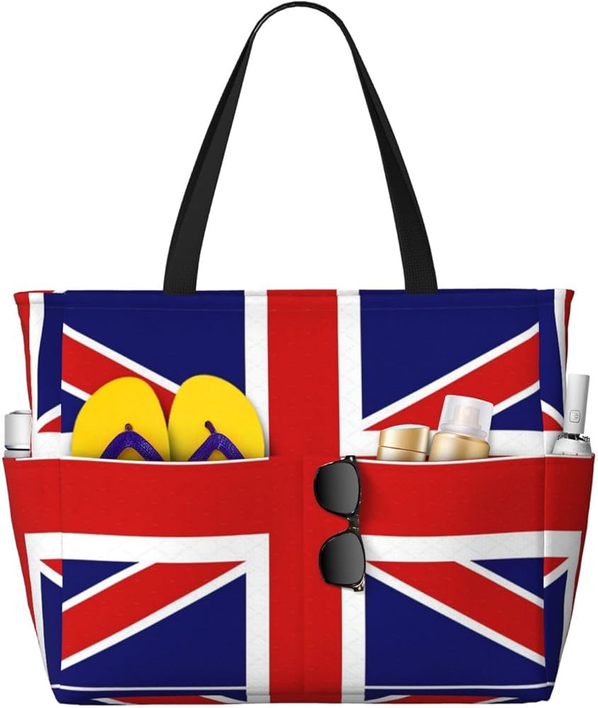 English Flag Print Print Waterproof Gym Shoulder Bag,Fashion Summer Beach Tote Bags Large Travel Totes
