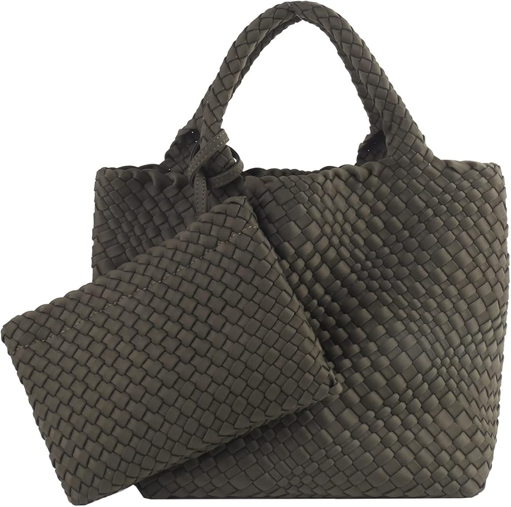 LMKIDS Woven Tote Bag + Purse Women Neoprene Tote Handbag Fashion Large Shoulder Top-Handle Travel Bag Underarm Shopper Bag
