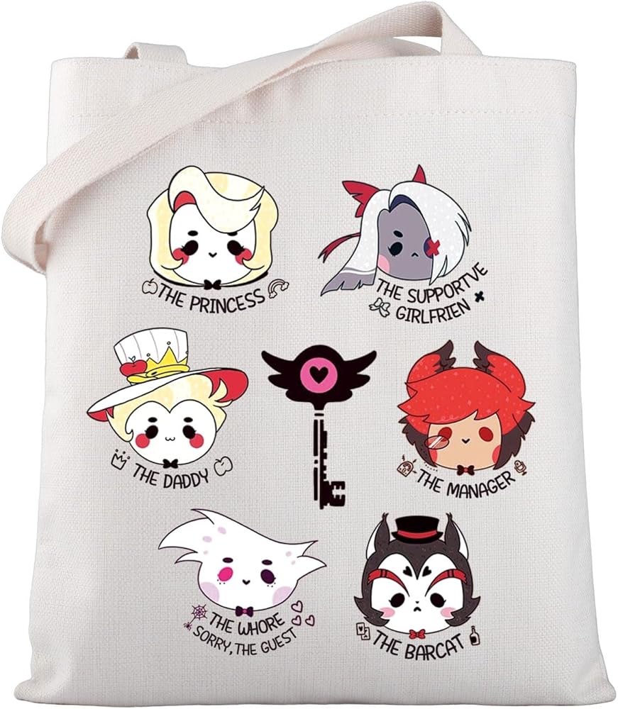 Demon Hotel Tote Bag Hazbin Anime Merch Cartoon Characters Gift Shoulder Bag Dark Animation Lover Gift