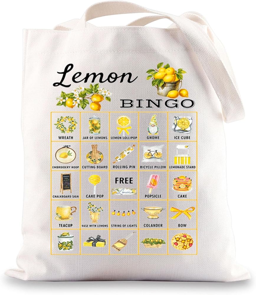 Lemon Tote Bag Lemon Lover Gift Lemon Themed Canvas Bag Lemonade Gift Lemon Bingo Shoulder Bag
