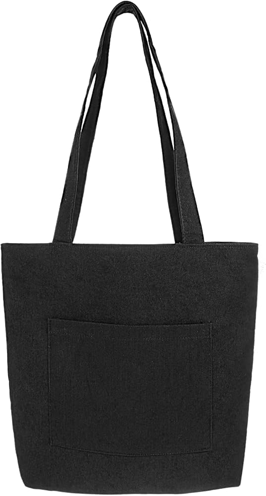 Corduroy Shoulder Bag for Women, 1 PCS Women's Tote Bags Zip Tote Bag Beach Tote Bag Casual Shoulder Handbagslarge Work Tote Bags with Zipper & Pockets for Women Girls Working Shopping Traveling,Black