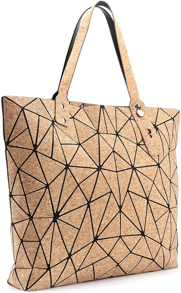 Tikea Geometric Tote Bag - Crossbody Handbag Top Handle Shopping Bag Women Girl Fashion Shoulder Bag - Luminous or Cork