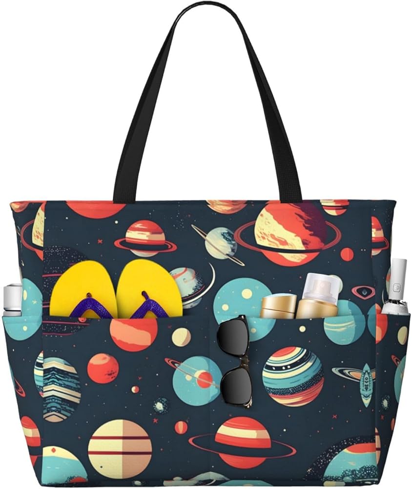 Outer Space Planet Print Print Waterproof Gym Shoulder Bag,Fashion Summer Beach Tote Bags Large Travel Totes